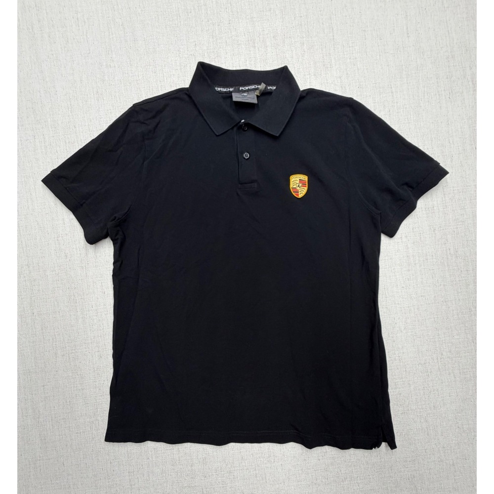 Porsche Crest Logo Polo Black Essentials Collection Drivers Selection Size L